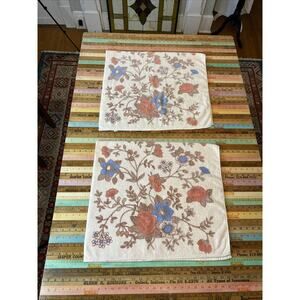 Vintage Retro 70s Mod Floral Flowers Dundee Fringe Bath Towels MCM Set Of 2